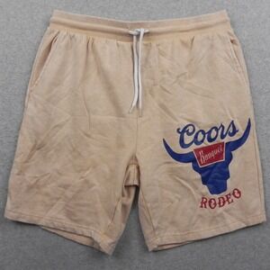 Coors Banquet Shorts Mens Medium Lounge Sweat Drawstring Rodeo Bull Casual Beige